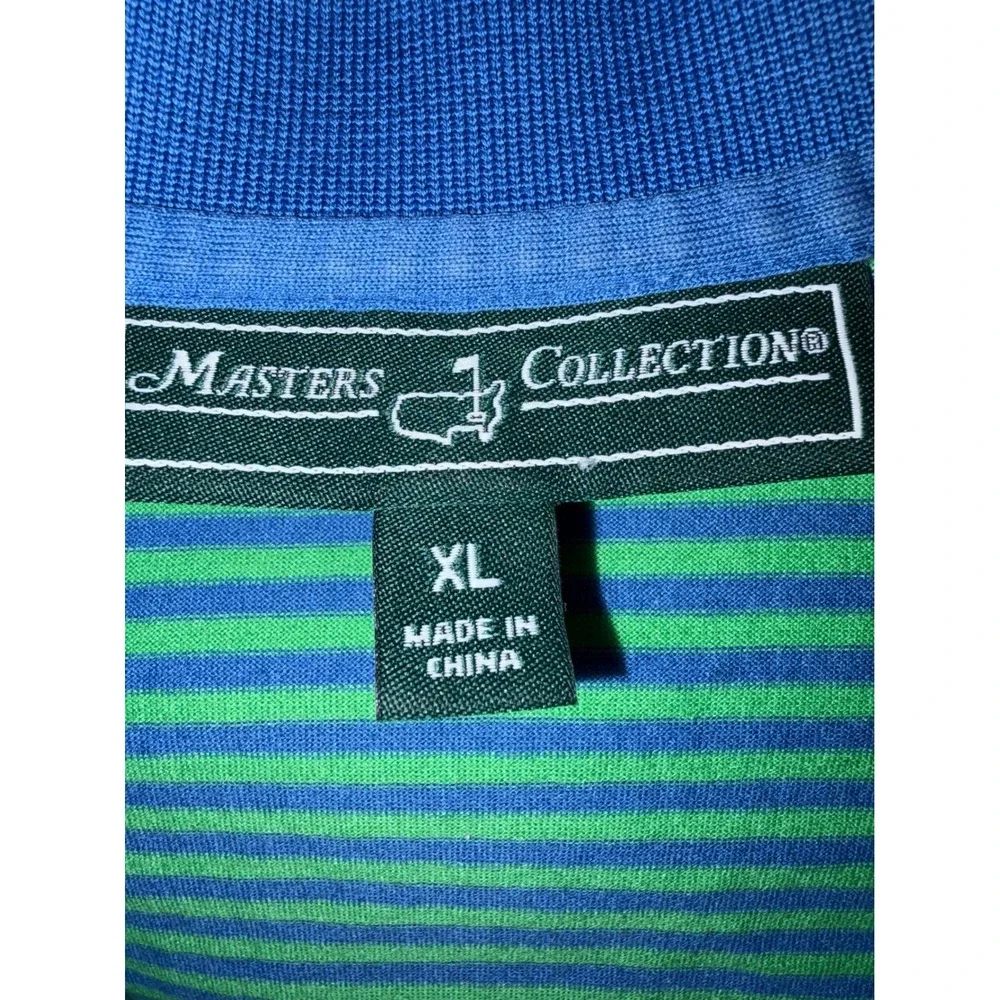 Masters Collection Mens‎ XL Golf Polo Shirt Green Blue Striped Logo Short Sleeve